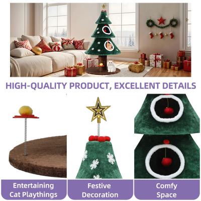 Show full view: Wooflex 2-Tier Festive Cute Christmas 52-in Fleece Cat Tree Tower & Condo with Teaser Toy, Green slide 3 of 9