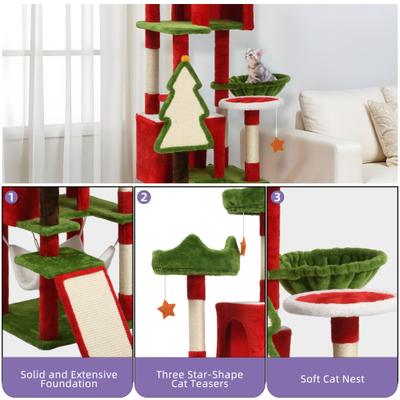 Show full view: Wooflex Christmas Decor 75-in Fleece Cat Tree Tower & Condo with Top Perches Hammock & Scratching Posts, Red slide 3 of 8