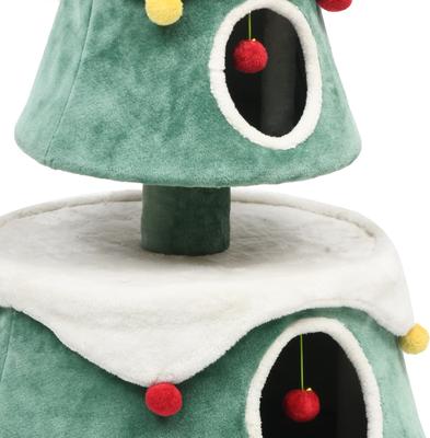 Show full view: Wooflex 2-Tier Christmas Play Activity Center 63-in Fleece Cat Tree Tower with Festive Teaser Toy, Green slide 8 of 10