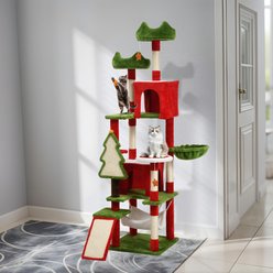 Wooflex Christmas Decor 75-in Fleece Cat Tree Tower & Condo with Top Perches Hammock & Scratching Posts, Red