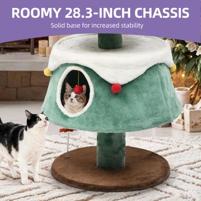Show full view: Wooflex 2-Tier Christmas Play Activity Center 63-in Fleece Cat Tree Tower with Festive Teaser Toy, Green slide 5 of 10