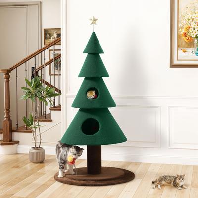 Show full view: Wooflex House Party Decoration Christmas 60-in Fleece Cat Tree Tower & 2 Condos, Green, Large slide 6 of 9