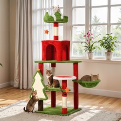 Wooflex Christmas Decor 54-in Fleece Cat Tree Tower & Condo with Top Perches Hammock & Scratching Posts, Red