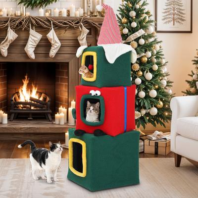 Show full view: Wooflex Christmas Play Activity Center with Plush Ball 60-in Fleece Cat Tree & Condo with House, Green slide 6 of 8