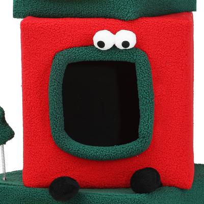 Show full view: Wooflex Christmas Play Activity Center with Plush Ball 60-in Fleece Cat Tree & Condo with House, Green slide 7 of 8