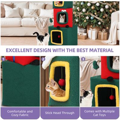Show full view: Wooflex Christmas Play Activity Center with Plush Ball 60-in Fleece Cat Tree & Condo with House, Green slide 3 of 8