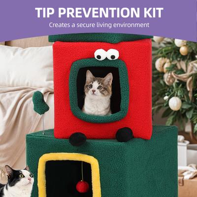 Show full view: Wooflex Christmas Play Activity Center with Plush Ball 60-in Fleece Cat Tree & Condo with House, Green slide 5 of 8