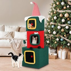 Wooflex Christmas Play Activity Center with Plush Ball 60-in Fleece Cat Tree & Condo with House, Green