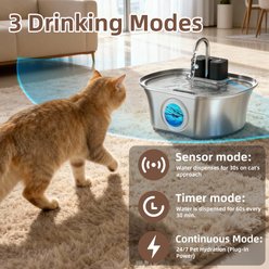 Casfuy PWL-300 Wireless Smart Quiet Stainless Steel Cat Water Fountain, 108-oz slide 2 of 8