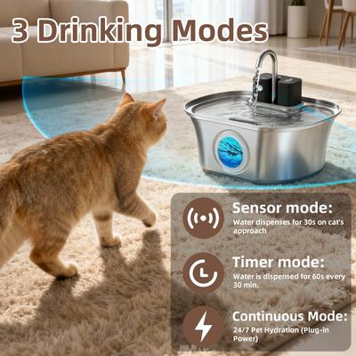Show full view: Casfuy PWL-300 Wireless Smart Quiet Stainless Steel Cat Water Fountain, 108-oz slide 2 of 8