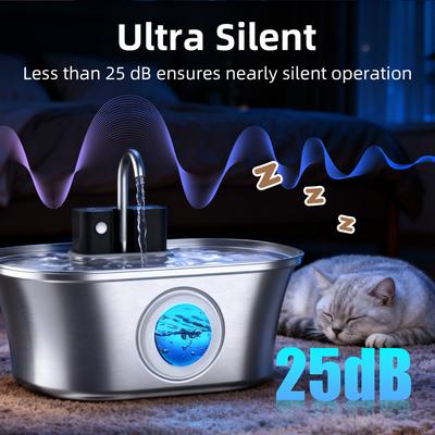 Show full view: Casfuy PWL-300 Wireless Smart Quiet Stainless Steel Cat Water Fountain, 108-oz slide 6 of 8