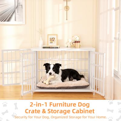 Show full view: Xbrigh Heavy Duty Indoor Wooden Furniture Style End Table Dog Crate with Multiple Secure Locks, White, Large: 42 inch slide 4 of 11