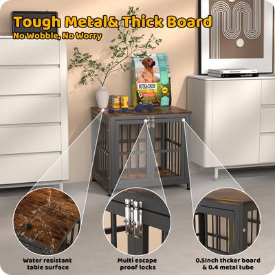 Show full view: Xbrigh Heavy Duty Indoor Wooden Furniture Style End Table Dog Crate with Multiple Secure Locks, Aged Black, X-Small: 26 inch slide 3 of 9