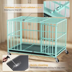 Xbrigh Indoor Heavy Duty Steel Escape Proof Double Door Dog Crate with Removable Tray & Wheels, Green, 48 inch slide 2 of 7