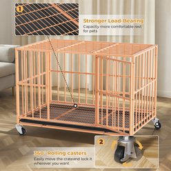 Xbrigh Indoor Heavy Duty Steel Escape Proof Double Door Dog Crate with Removable Tray & Wheels, Orange, 48 inch slide 2 of 7