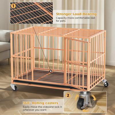 Show full view: Xbrigh Indoor Heavy Duty Steel Escape Proof Double Door Dog Crate with Removable Tray & Wheels, Orange, 48 inch slide 5 of 9