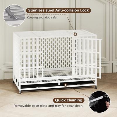 Show full view: Xbrigh Indoor Indestructible Heavy Duty Steel Escape Proof Double Door Dog Crate with Removable Tray & Wheels, White, 48 inch slide 5 of 5