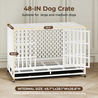 Show full view: Xbrigh Indoor Indestructible Heavy Duty Steel Escape Proof Double Door Dog Crate with Removable Tray & Wheels, White, 48 inch slide 3 of 5