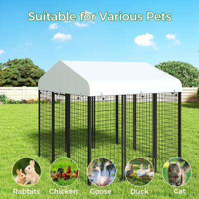 Show full view: Xbrigh Heavy Duty Outdoor Anti-Rust Galvanized Welded Wire Steel Dog Kennel with Waterproof Roof Cover & Secure Lock, Silver, Medium slide 8 of 9