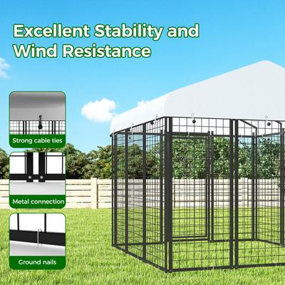 Show full view: Xbrigh Heavy Duty Outdoor Anti-Rust Galvanized Welded Wire Steel Dog Kennel with Waterproof Roof Cover & Secure Lock, Silver, Medium slide 3 of 9