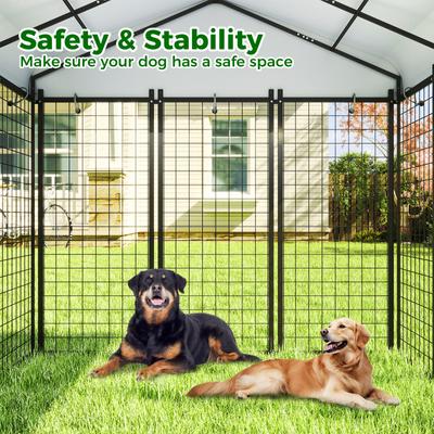 Show full view: Xbrigh Heavy Duty Outdoor Anti-Rust Galvanized Welded Wire Steel Dog Kennel with Waterproof Roof Cover & Secure Lock, Silver, Medium slide 6 of 9