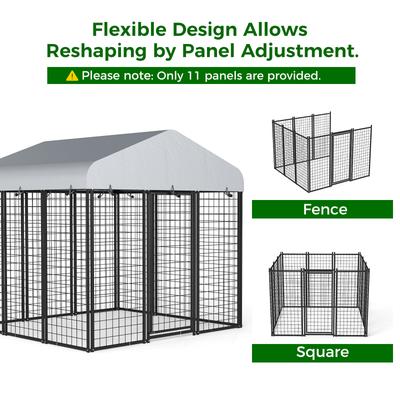 Show full view: Xbrigh Heavy Duty Outdoor Anti-Rust Galvanized Welded Wire Steel Dog Kennel with Waterproof Roof Cover & Secure Lock, Silver, Medium slide 7 of 9
