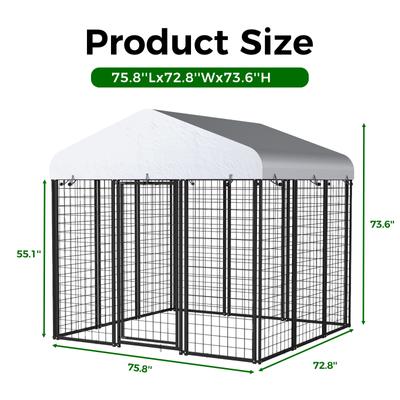 Show full view: Xbrigh Heavy Duty Outdoor Anti-Rust Galvanized Welded Wire Steel Dog Kennel with Waterproof Roof Cover & Secure Lock, Silver, Medium slide 2 of 9