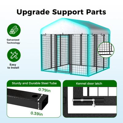 Show full view: Xbrigh Heavy Duty Outdoor Anti-Rust Galvanized Welded Wire Steel Dog Kennel with Waterproof Roof Cover & Secure Lock, Silver, Medium slide 4 of 9