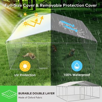 Show full view: Xbrigh Heavy Duty Outdoor Galvanized Enclosure Dog Kennel with Waterproof Cover & Security Lock, Silver, X-Large slide 3 of 9