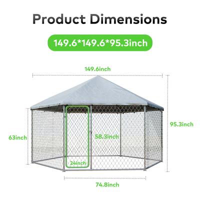 Show full view: Xbrigh Heavy Duty Outdoor Galvanized Enclosure Dog Kennel with Waterproof Cover & Security Lock, Silver, Large slide 6 of 10