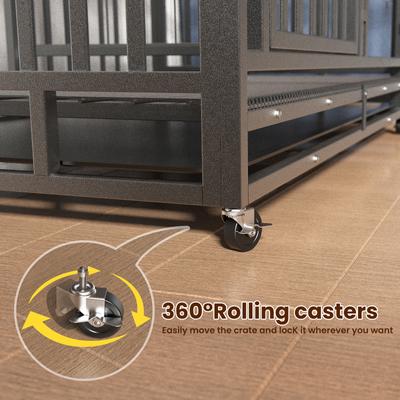 Show full view: Xbrigh Heavy Duty Indestructible Escape Proof Steel Three Door Dog Crate with Wheels, Removable Tray & Baffle, Black, Large: 48 inch slide 6 of 8