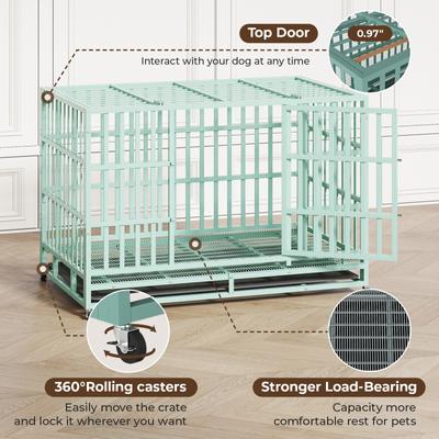 Show full view: Xbrigh Heavy Duty Indestructible Escape Proof Steel Double Door Dog Crate with Wheels & Removable Tray, Large: 48 inch, Green slide 4 of 6