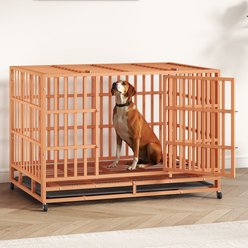 Xbrigh Heavy Duty Indestructible Escape Proof Steel Double Door Dog Crate with Wheels & Removable Tray, Large: 48 inch, Orange