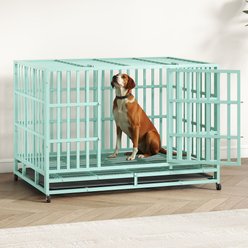 Xbrigh Heavy Duty Indestructible Escape Proof Steel Double Door Dog Crate with Wheels & Removable Tray, Large: 48 inch, Green