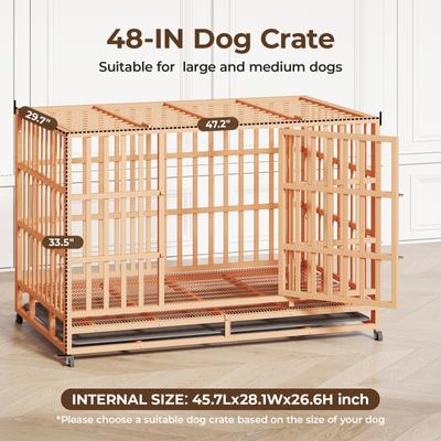 Show full view: Xbrigh Heavy Duty Indestructible Escape Proof Steel Double Door Dog Crate with Wheels & Removable Tray, Large: 48 inch, Orange slide 3 of 6