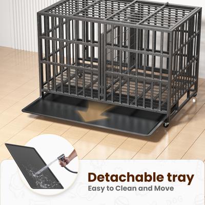 Show full view: Xbrigh Heavy Duty Indestructible Escape Proof Steel Three Door Dog Crate with Wheels, Removable Tray & Baffle, Black, Large: 48 inch slide 5 of 8