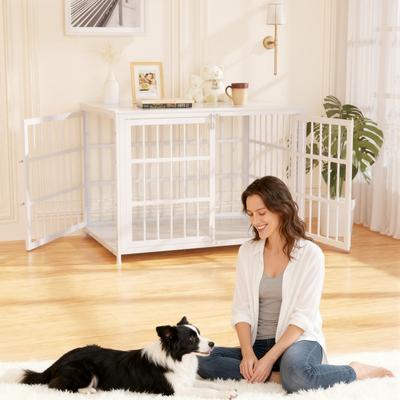 Show full view: Xbrigh Heavy Duty Indoor Wooden Furniture Style End Table Dog Crate with Multiple Secure Locks, White, Large: 42 inch slide 9 of 11