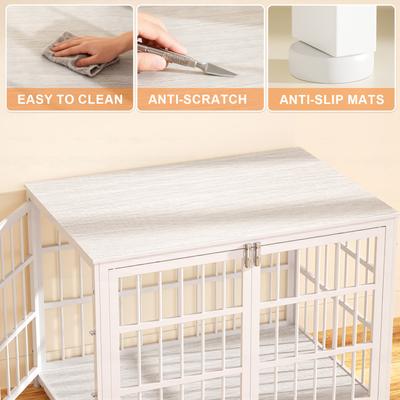 Show full view: Xbrigh Heavy Duty Indoor Wooden Furniture Style End Table Dog Crate with Multiple Secure Locks, White, Large: 42 inch slide 7 of 11