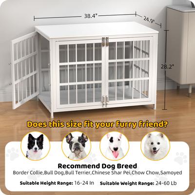 Show full view: Xbrigh Heavy Duty Indoor Wooden Furniture Style End Table Dog Crate with Multiple Secure Locks, White, Medium: 38 inch slide 7 of 9