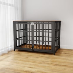Xbrigh Heavy Duty Indoor Wooden Furniture Style End Table Dog Crate with Multiple Secure Locks, Aged Black, Large: 42 inch