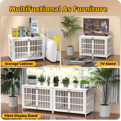 Show full view: Xbrigh Heavy Duty Indoor Wooden Furniture Style End Table Dog Crate with Multiple Secure Locks, White, Medium: 38 inch slide 5 of 9