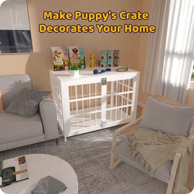 Show full view: Xbrigh Heavy Duty Indoor Wooden Furniture Style End Table Dog Crate with Multiple Secure Locks, White, Medium: 38 inch slide 4 of 9