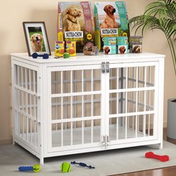 Xbrigh Heavy Duty Indoor Wooden Furniture Style End Table Dog Crate with Multiple Secure Locks, White, Medium: 38 inch