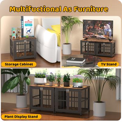 Show full view: Xbrigh Heavy Duty Indoor Wooden Furniture Style End Table Dog Crate with Multiple Secure Locks, Aged Black, X-Small: 26 inch slide 5 of 9