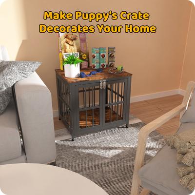 Show full view: Xbrigh Heavy Duty Indoor Wooden Furniture Style End Table Dog Crate with Multiple Secure Locks, Aged Black, X-Small: 26 inch slide 4 of 9