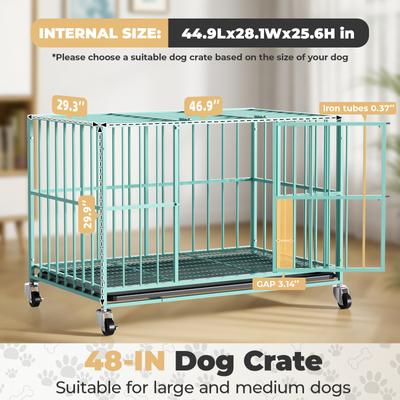 Show full view: Xbrigh Indoor Heavy Duty Steel Escape Proof Double Door Dog Crate with Removable Tray & Wheels, Green, 48 inch slide 4 of 9