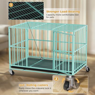 Show full view: Xbrigh Indoor Heavy Duty Steel Escape Proof Double Door Dog Crate with Removable Tray & Wheels, Green, 48 inch slide 5 of 9