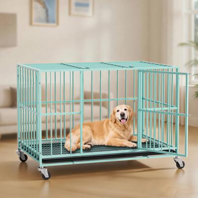 Show full view: Xbrigh Indoor Heavy Duty Steel Escape Proof Double Door Dog Crate with Removable Tray & Wheels, Green, 48 inch slide 2 of 9