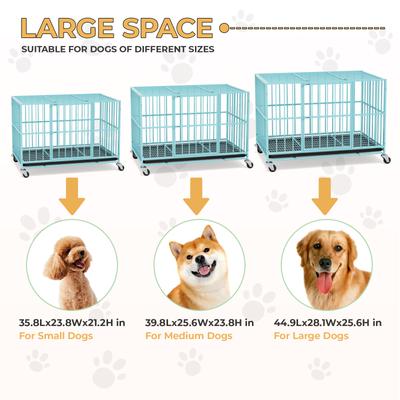 Show full view: Xbrigh Indoor Heavy Duty Steel Escape Proof Double Door Dog Crate with Removable Tray & Wheels, Blue, 48 inch slide 7 of 9