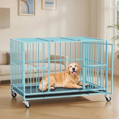 Show full view: Xbrigh Indoor Heavy Duty Steel Escape Proof Double Door Dog Crate with Removable Tray & Wheels, Blue, 48 inch slide 2 of 9